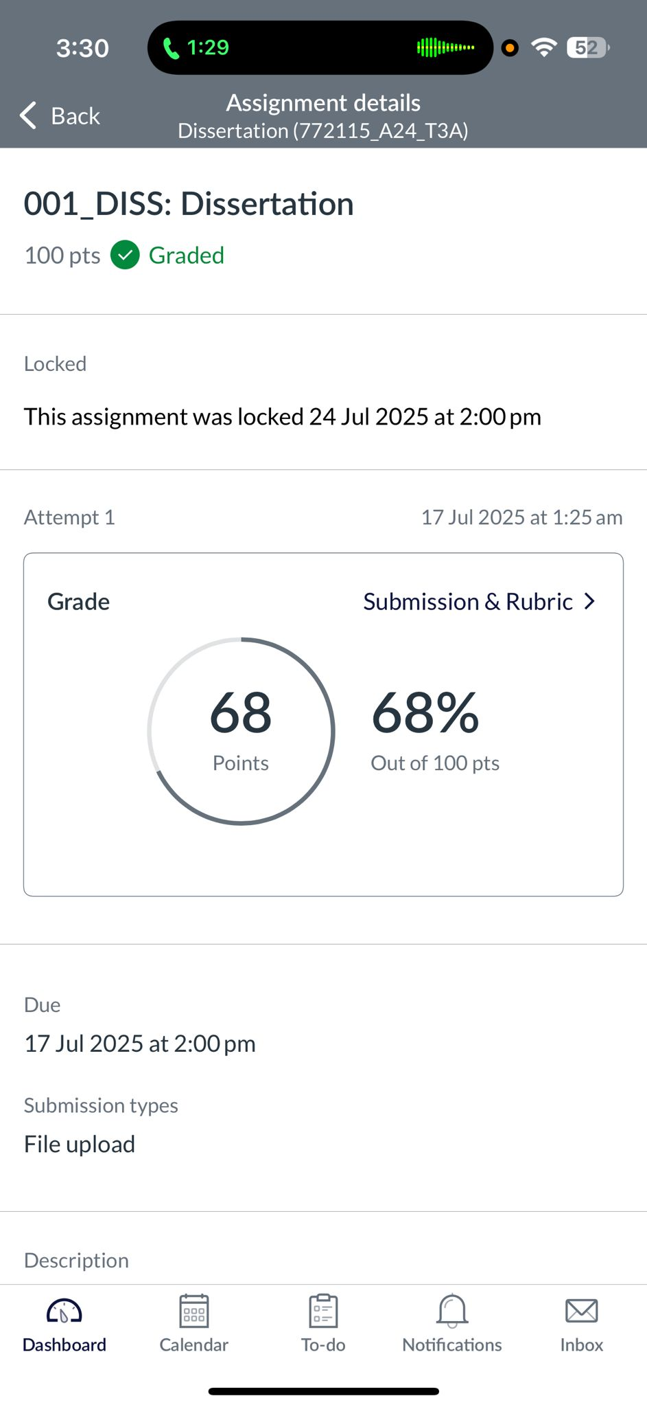 Professor's mark: 68%